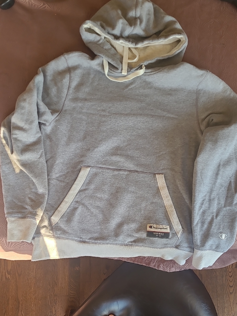 Champion Light Gray Pullover Hoodie with Contrast Trim